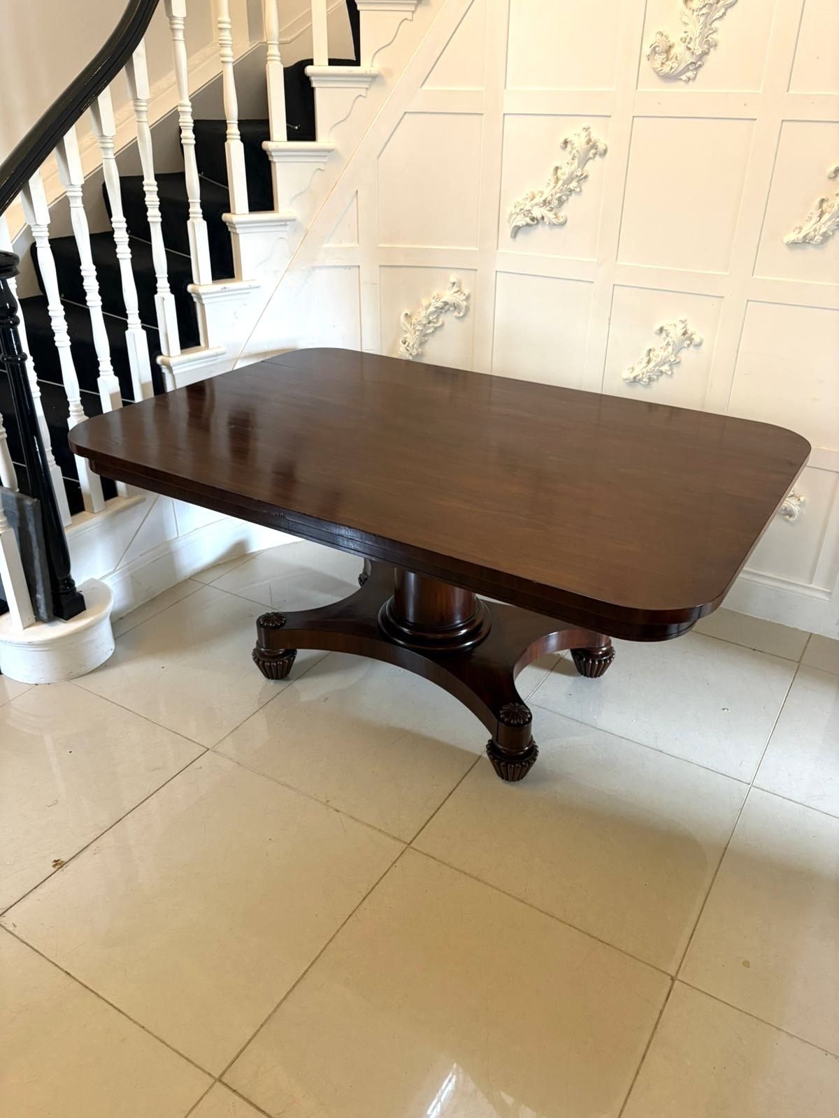 Antique 19th Century English Figured Mahogany Pedestal Tilt Top Dining Table photo vintage