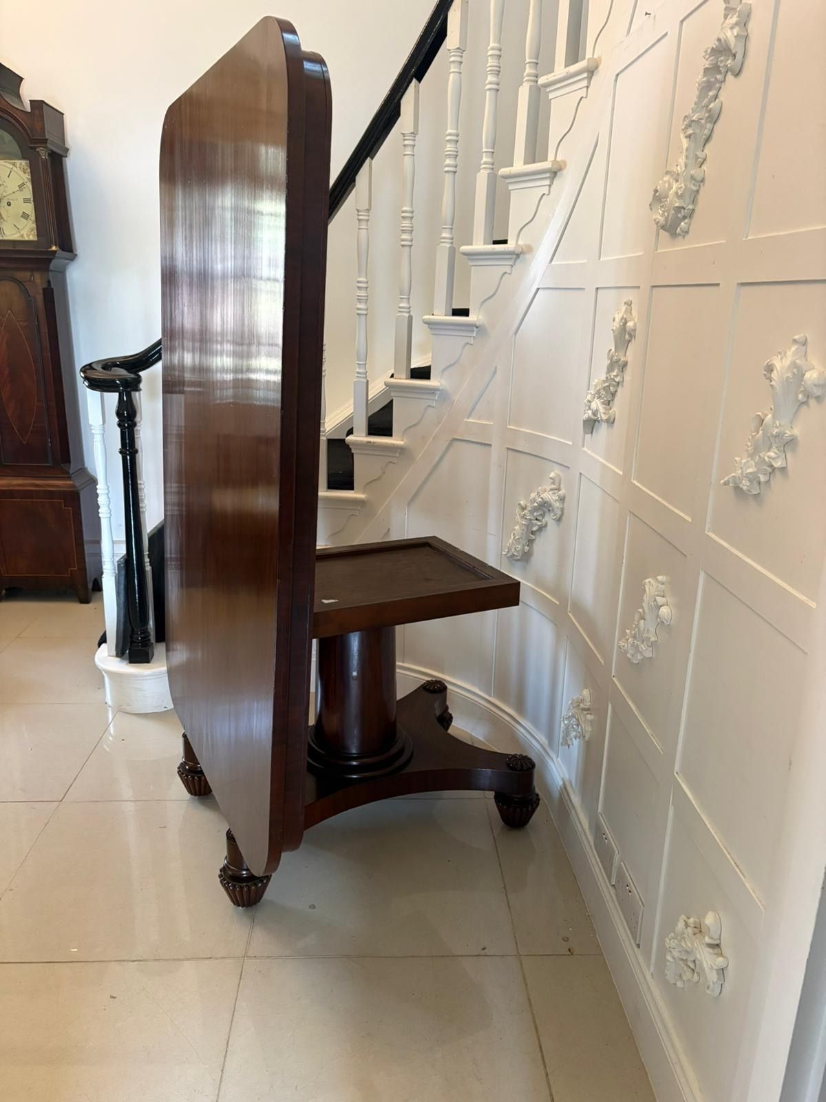 photo for sale Antique 19th Century English Figured Mahogany Pedestal Tilt Top Dining Table