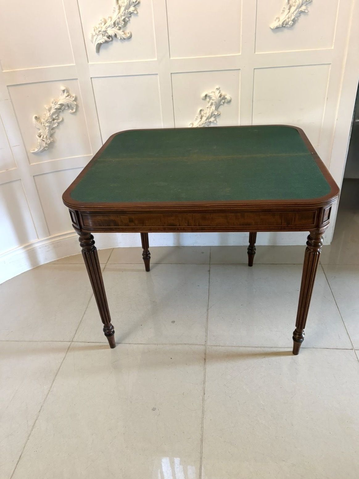 Antique Gillows George III Mahogany Hall Table Reeded Legs Fold Over Top photo Furniture