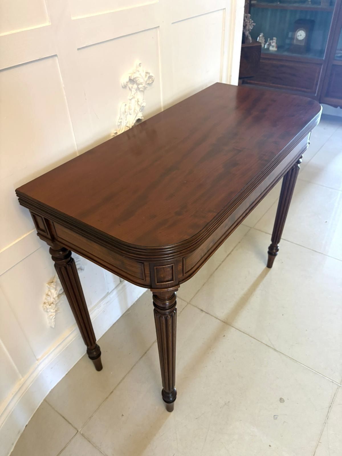 Furniture Antique Gillows George III Mahogany Hall Table Reeded Legs Fold Over Top photo