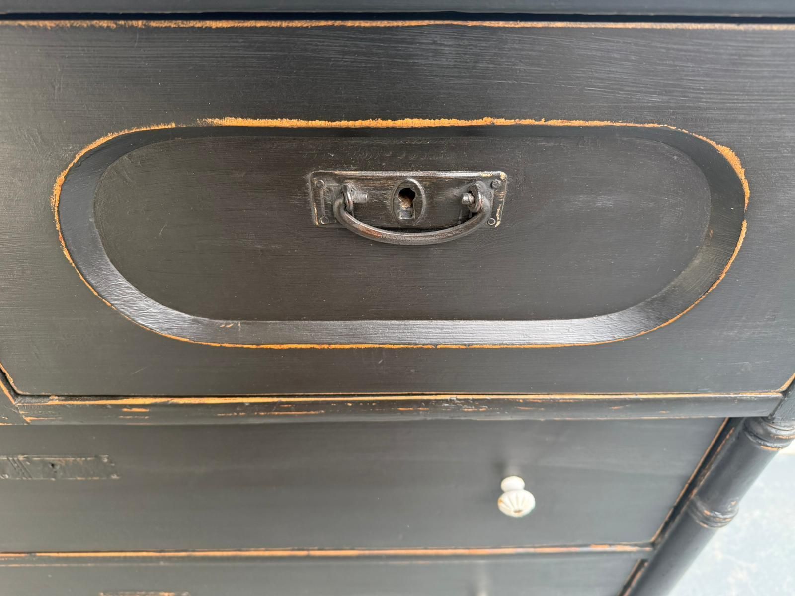 Massive Pine Hungarian Victorian Painted Black 5 Drawer Chest Of Drawers photo vintage