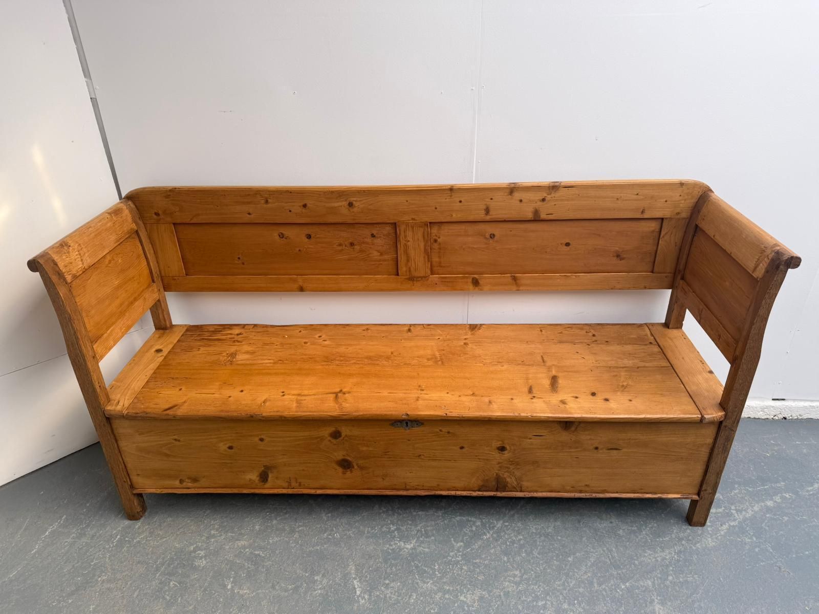 A Lovely Original Hungarian Pine Waxed Georgian 3 Seater Bench photo Furniture