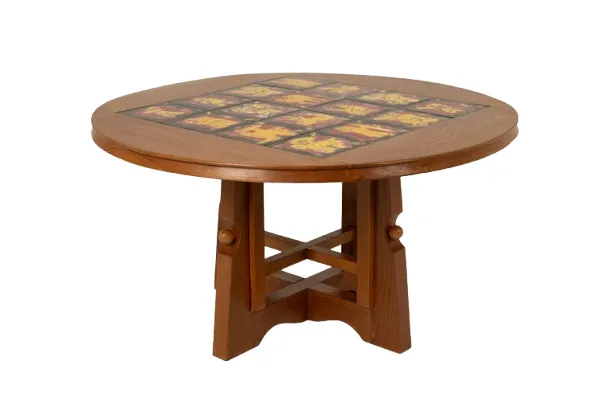 Guillerme And Chambron. Oak And Ceramic Pedestal Table. 1970s 80s photo 2600.0