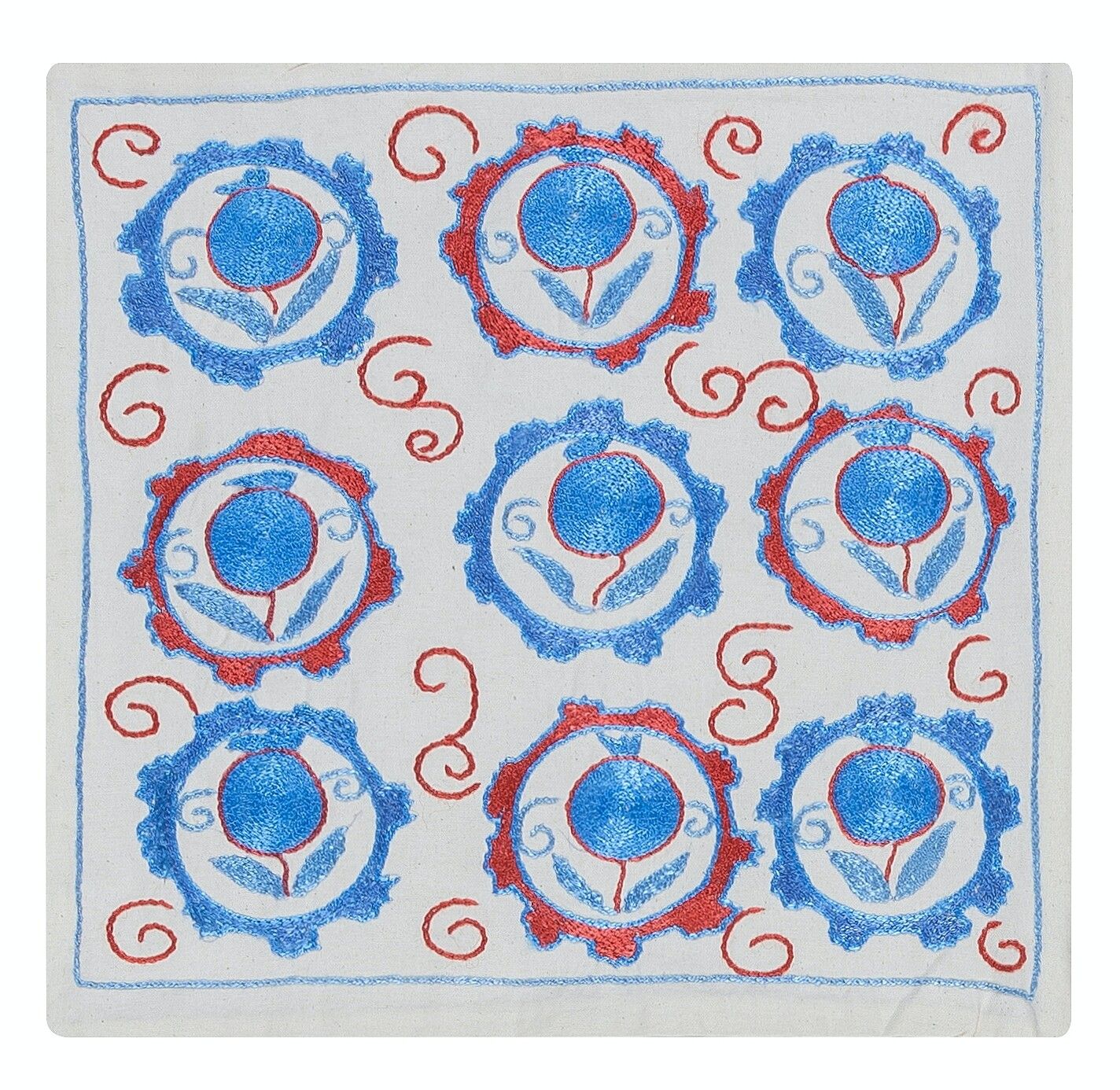 Housse de coussin suzani en soie brodée à la main, Uzbek Sham. 17" x 17"