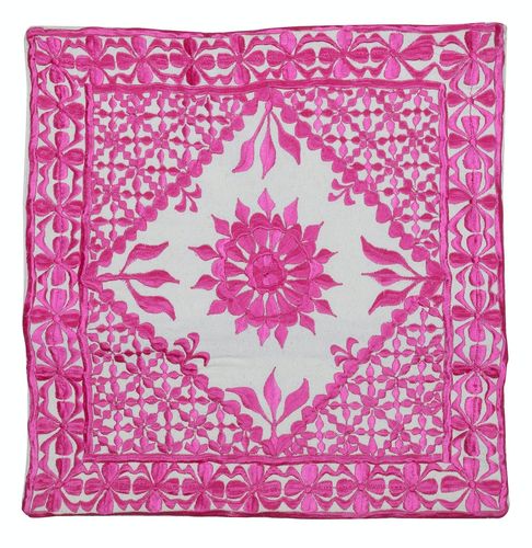 17"X17" Pink Throw Pillow. Cotton Cushion Cover. Embroidered Pillowcase