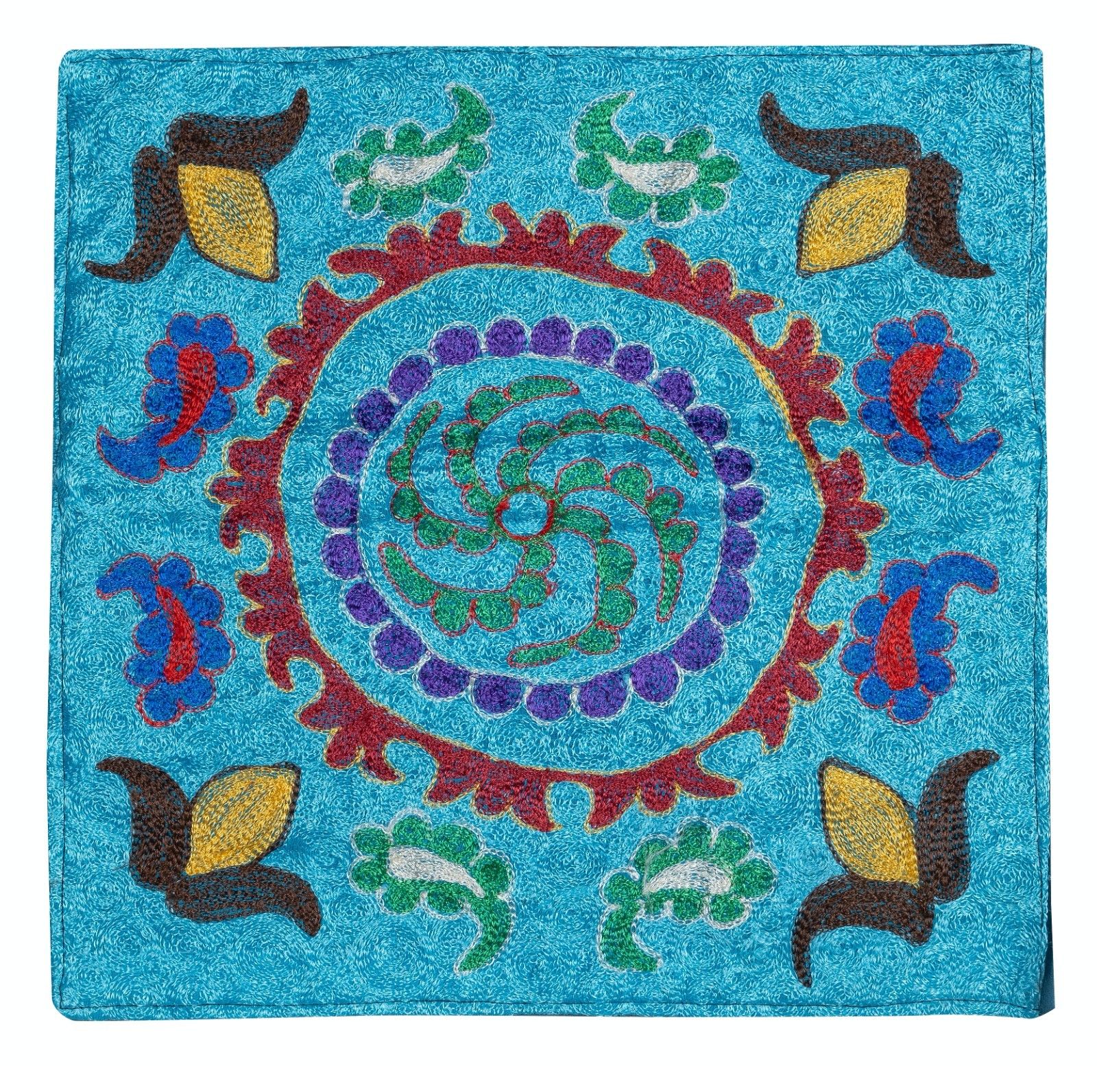16"X16" Silk Embroidery Cushion Cover. Blue Pillowcase. Modern Throw Pillow