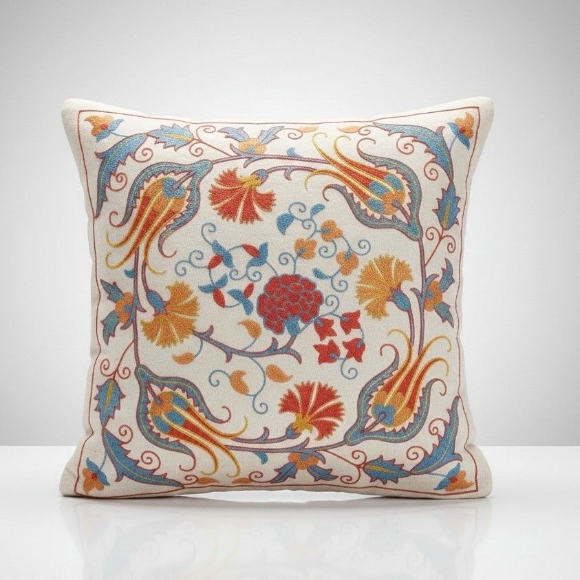21"X21" Embroidered All Silk Cushion. Traditional Accent Pillow Cover