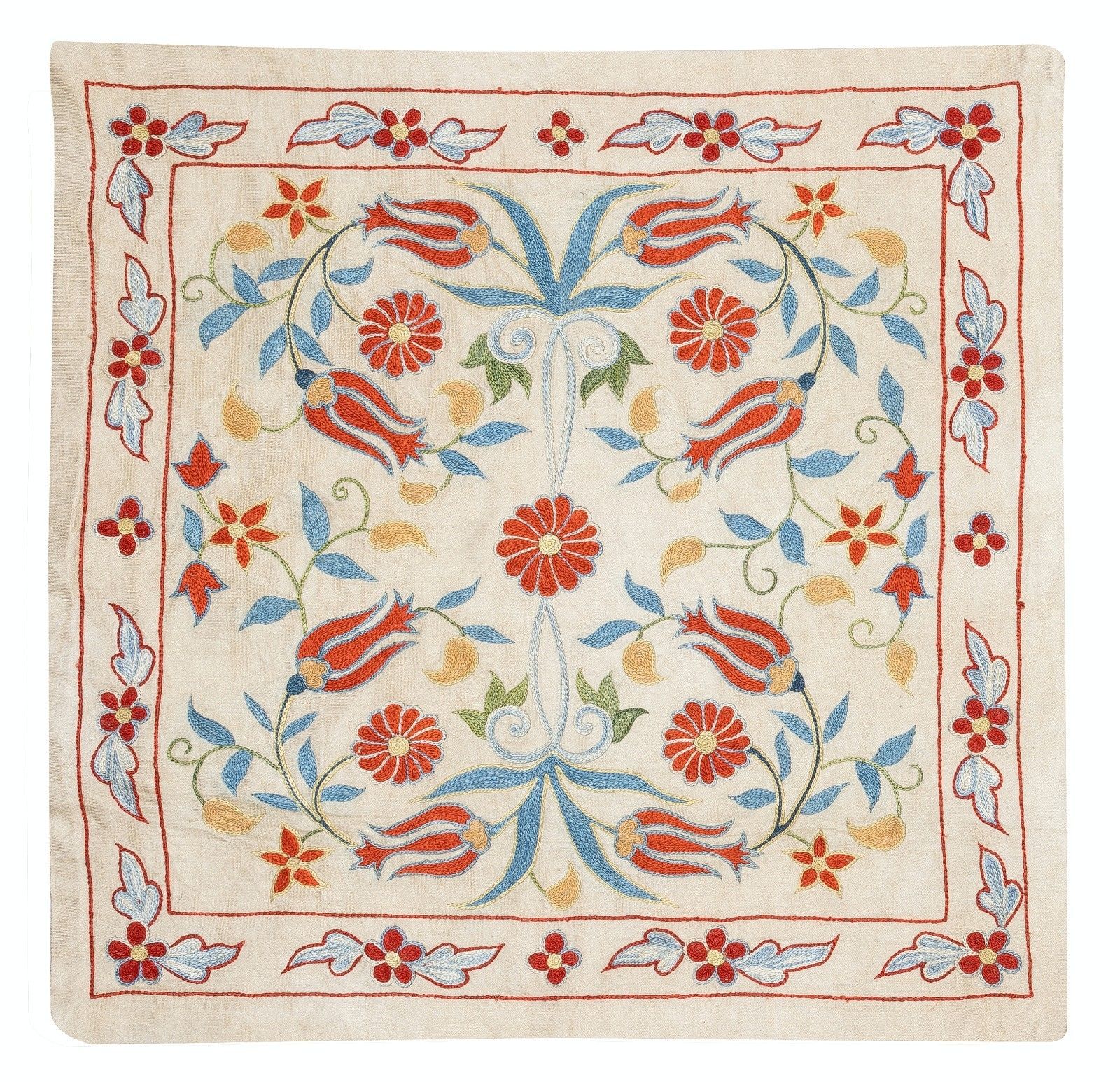 Housse de coussin moderne brodée 100 % soie, 50 x 50 cm. Housse de coussin artisanale photo furniture
