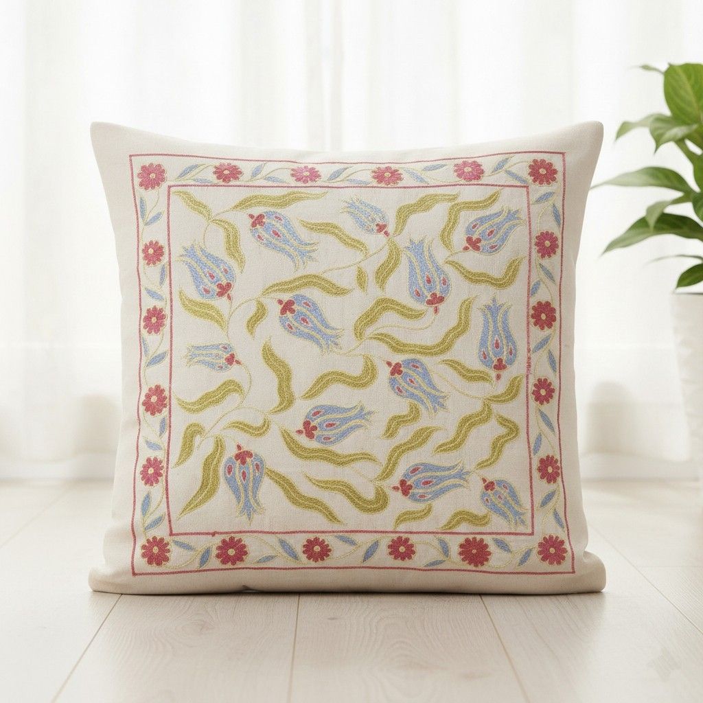 19"X19" 100% Silk Pillow. Handmade Cushion Cover. Embroidered Throw Pillow Cover