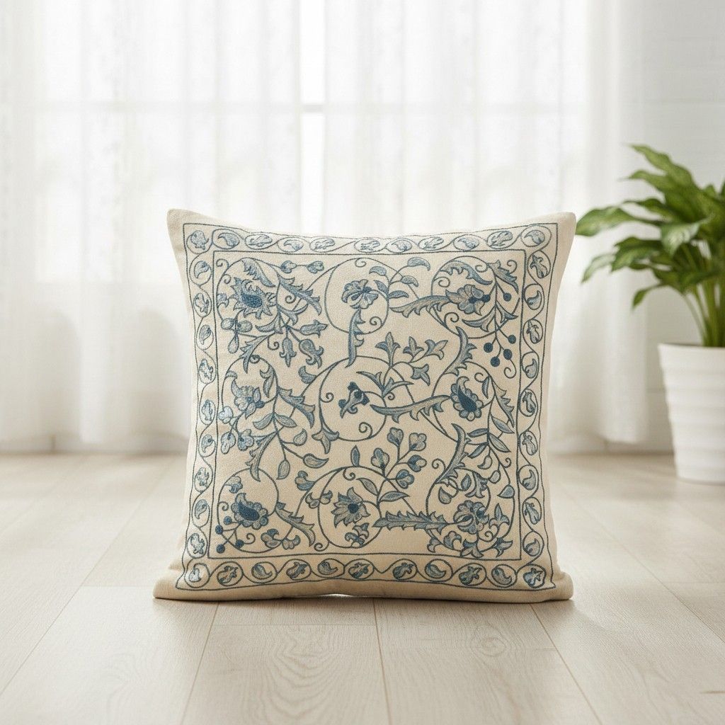 20"X20" Embroidered Pillow Cover. Boho & Chic Home Decor. All Silk Cushion Cover