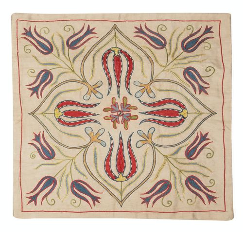 20"X20" 100% Silk Cushion Cover. Hand Embroidered Pillowcase. Modern Lace Pillow