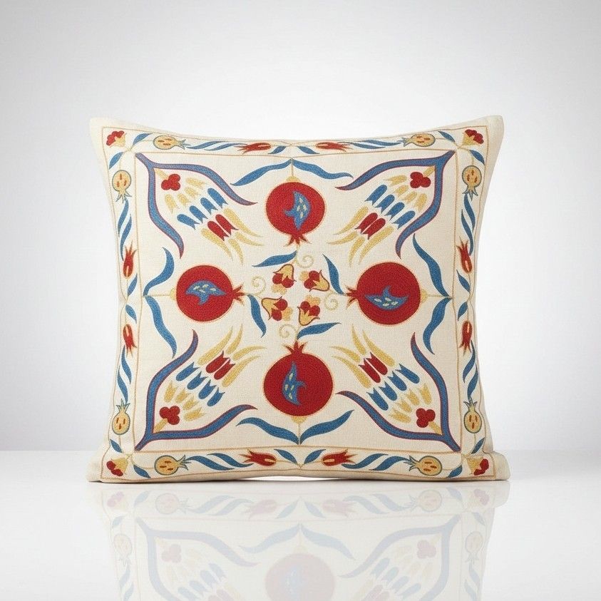 20"X20" Traditional 100% Silk Embroidered Pillow Cover. Handmade Cushion Cover
