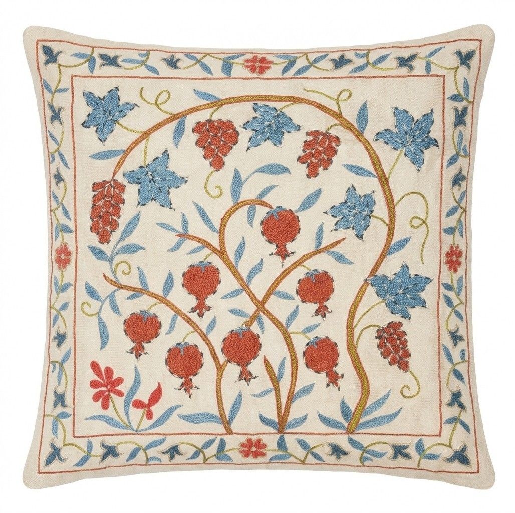 20"X20" All Silk Embroidered Cushion Cover. Handmade Pillowcase. New Toss Pillow photo furniture