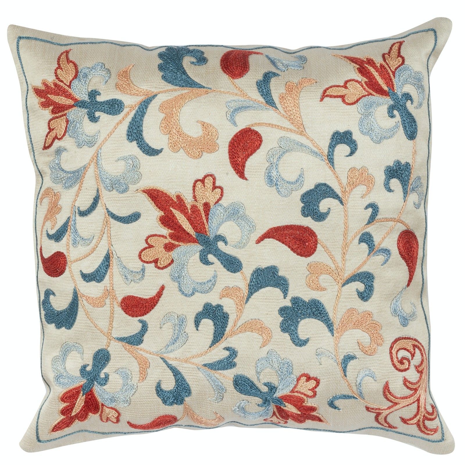 Housse de coussin 30 x 30 cm, 100 % soie, broderie Suzani