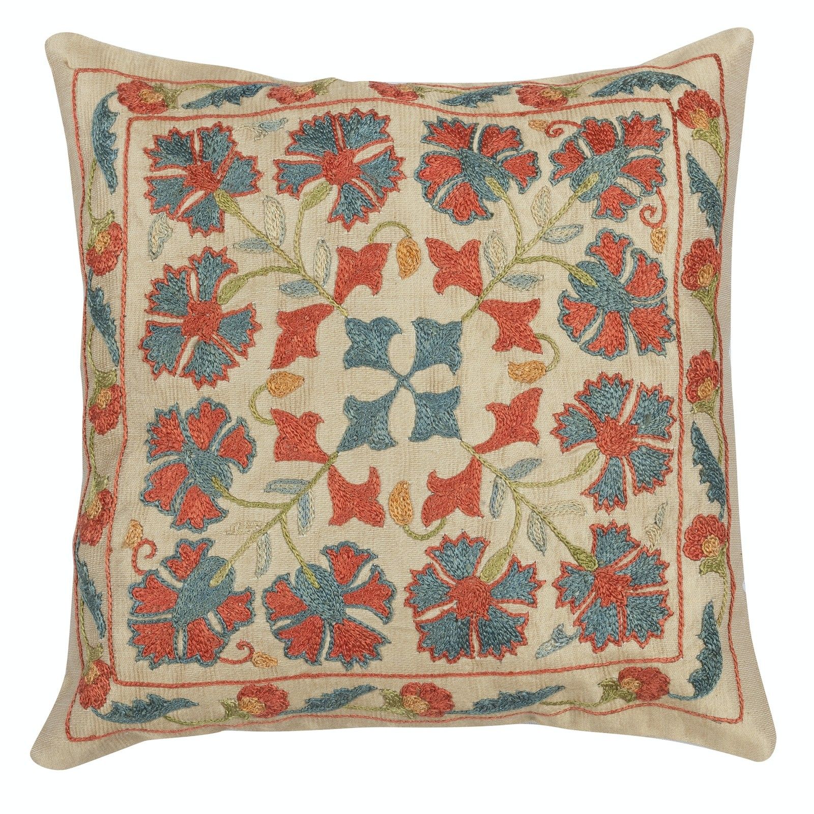 Housse de coussin brodée 100 % soie, 30 x 30 cm. Housse de coussin traditionnelle.
