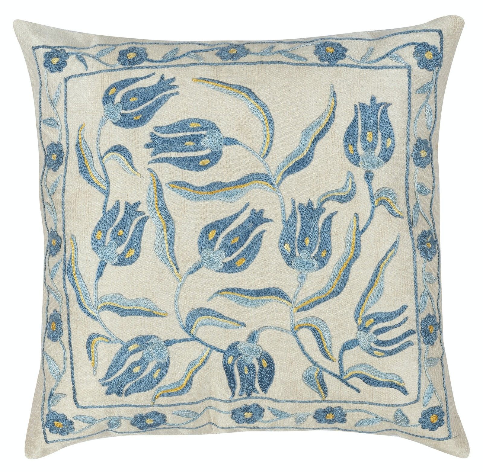 12"X12" Embroidered 100% Silk Throw Pillow Cover. Traditional Cushion Cover