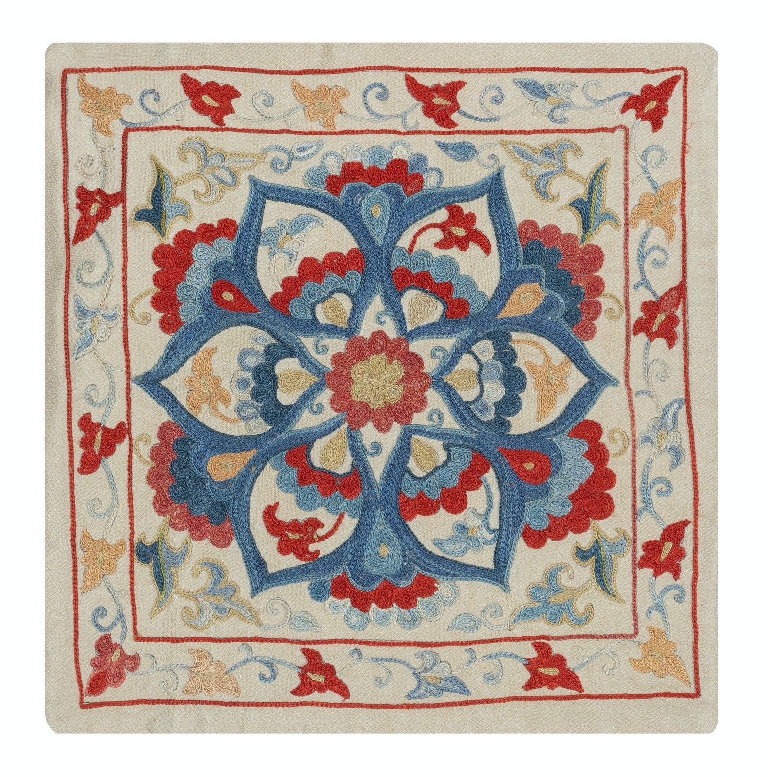 Housse de coussin 30 x 30 cm en soie 100 % brodée à la main. Coussin décoratif artisanal traditionnel photo furniture