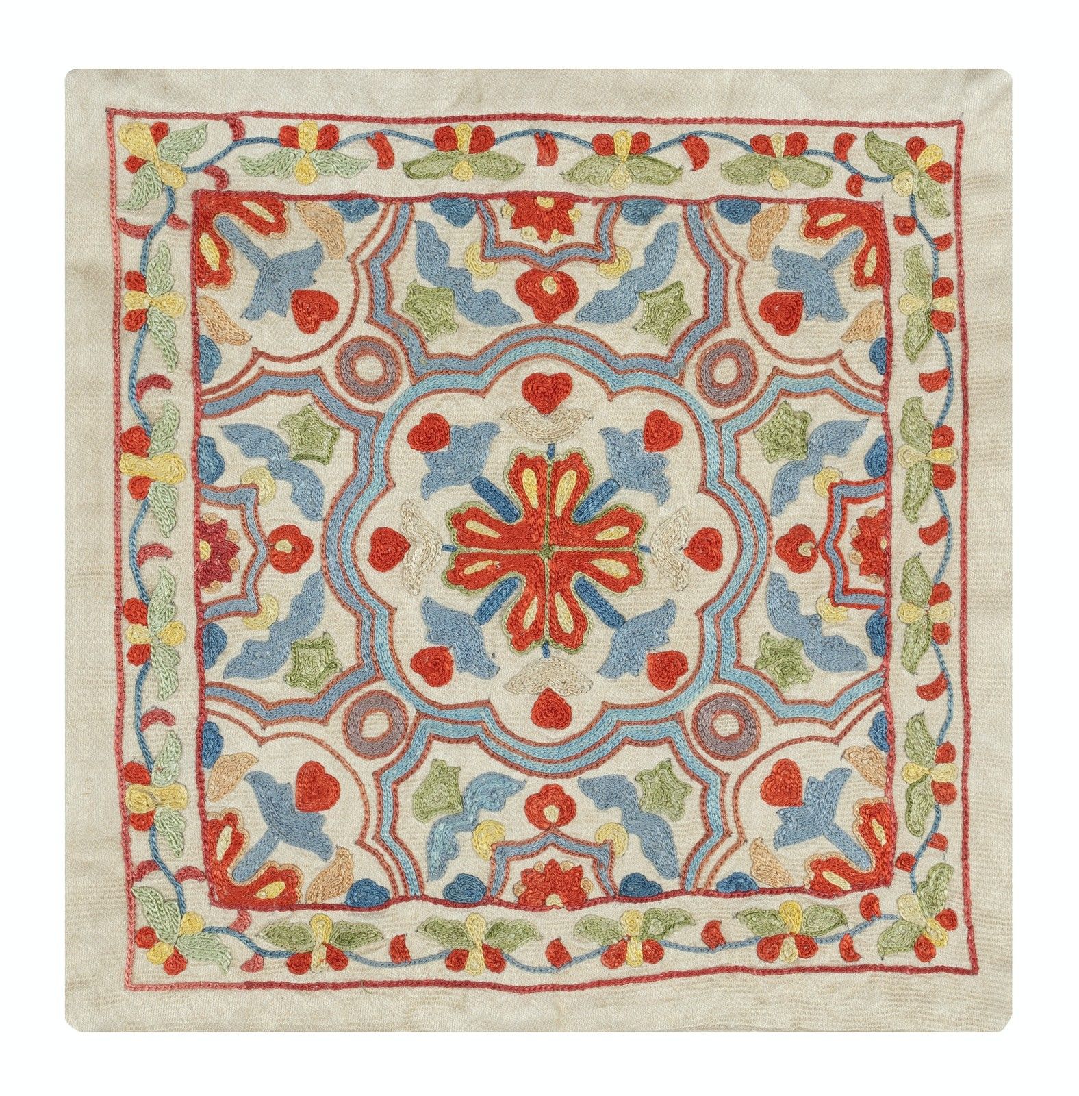 12"X12" 100% Zijden Kussenhoes. Oezbeeks Accentkussen. Geborduurd Sierkussen photo furniture