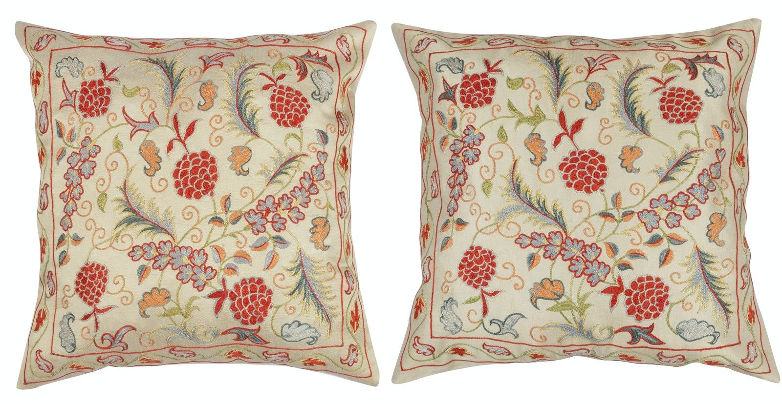 20"X20" Set Of 2 100% Silk Accent Pillow Covers. Embroidered Cushion Covers