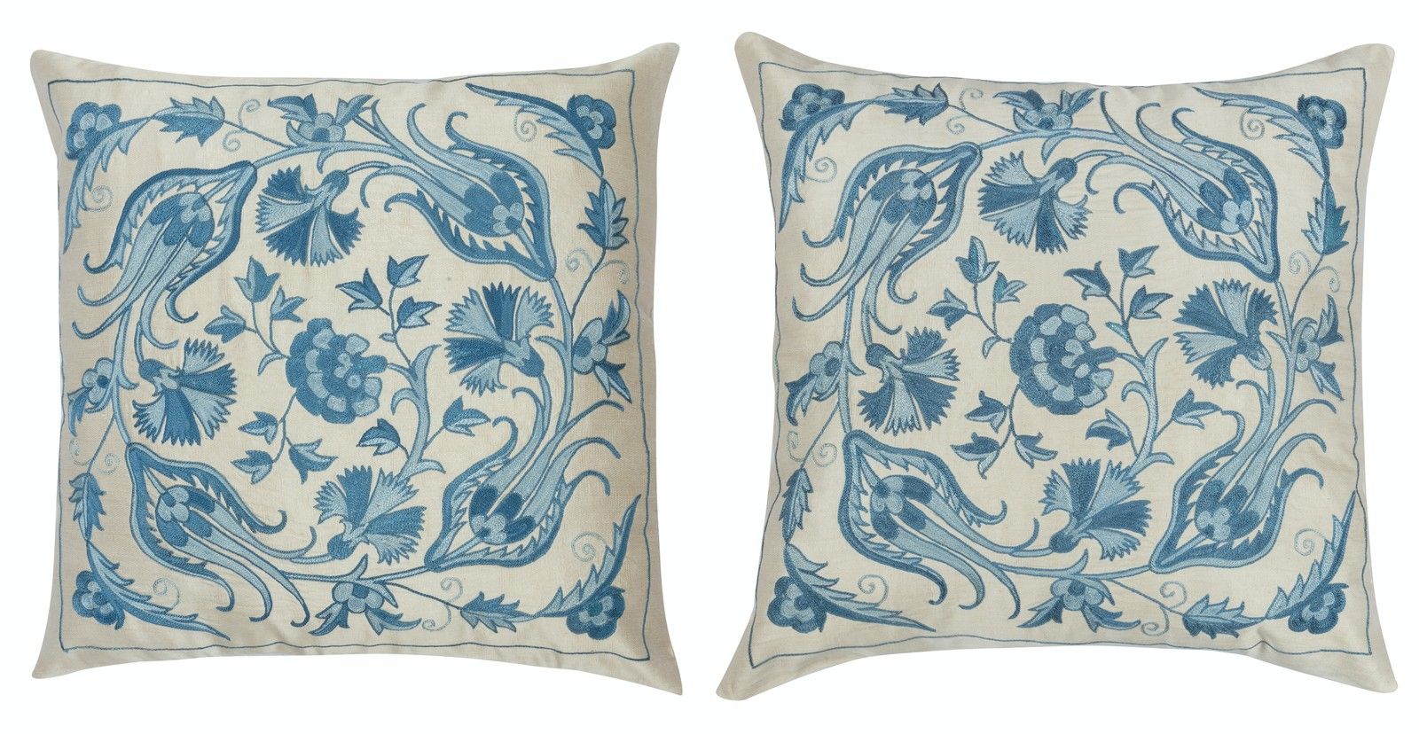 20"X20" Set Of 2 All Silk Cushion Covers. Embroidered Accent Pillows