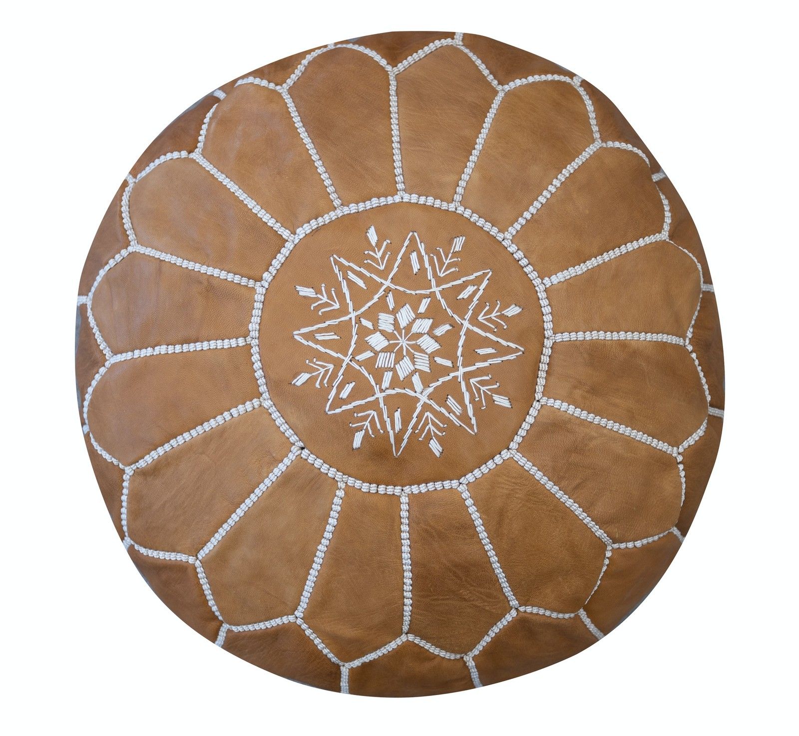 Housse de pouf ronde en cuir véritable marron, non rembourrée - repose-pieds travaillé à la main