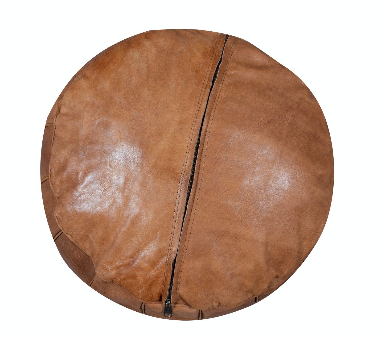 Hand Tooled Brown Round Geniune Leather Pouf. Unstuffed. Custom Option Available photo for sale