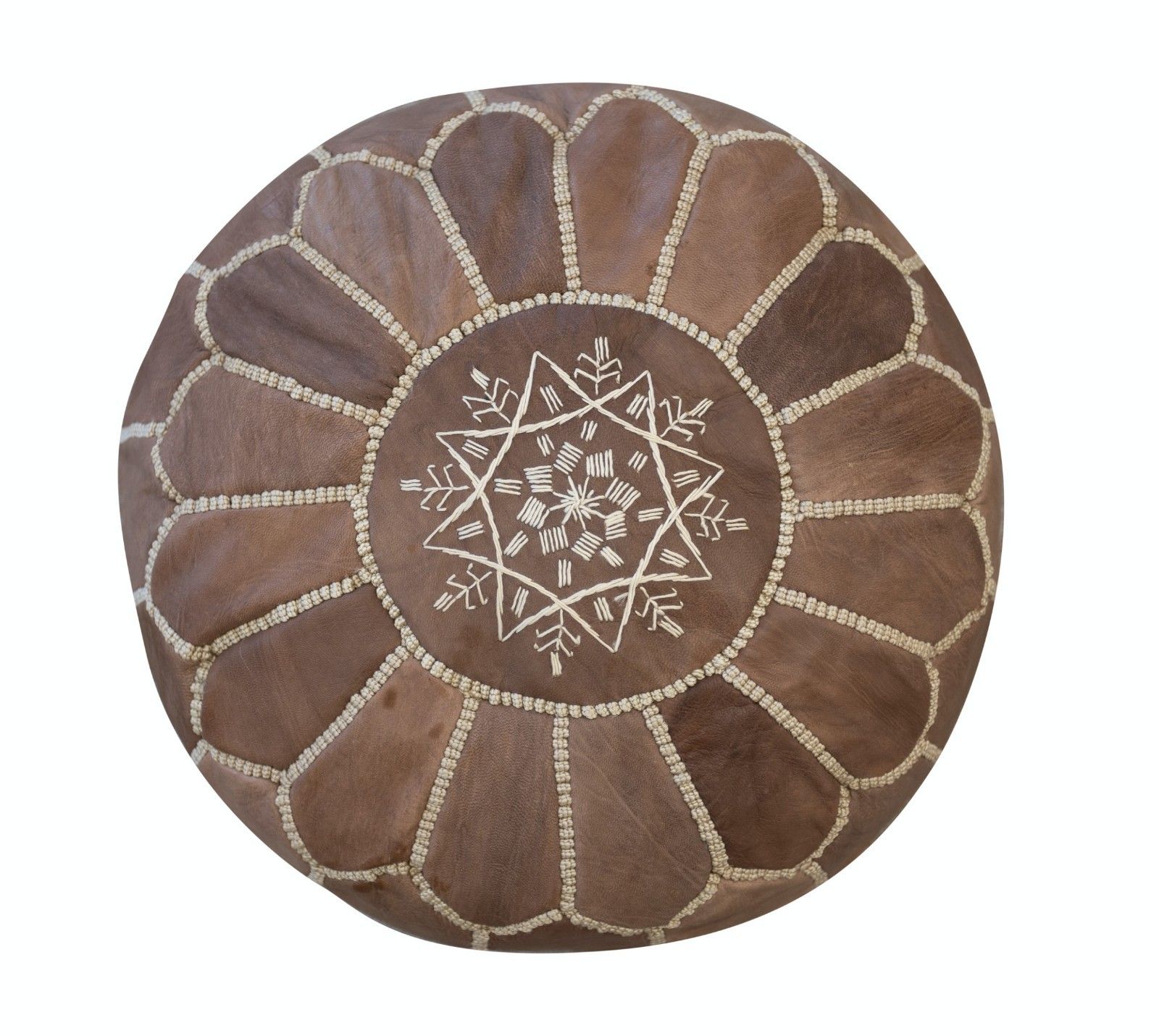 Met de Hand Bewerkte Bruine Ronde Echte Leren Poef. Ongevuld. Maatwerk Mogelijk photo furniture