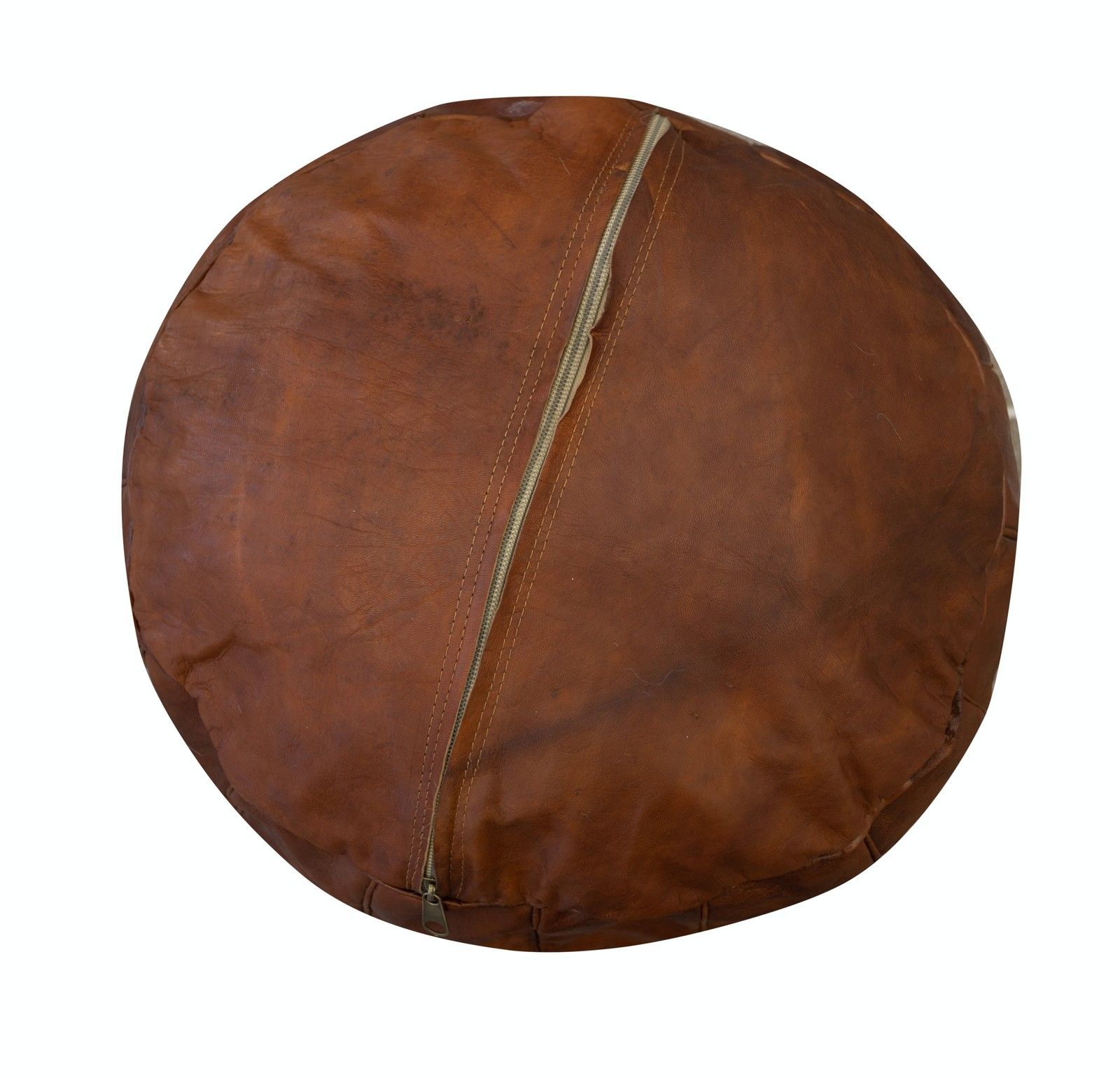 Pouf rond en cuir véritable travaillé à la main, non rembourré, marron, repose-pieds, option personnalisable A photo for sale