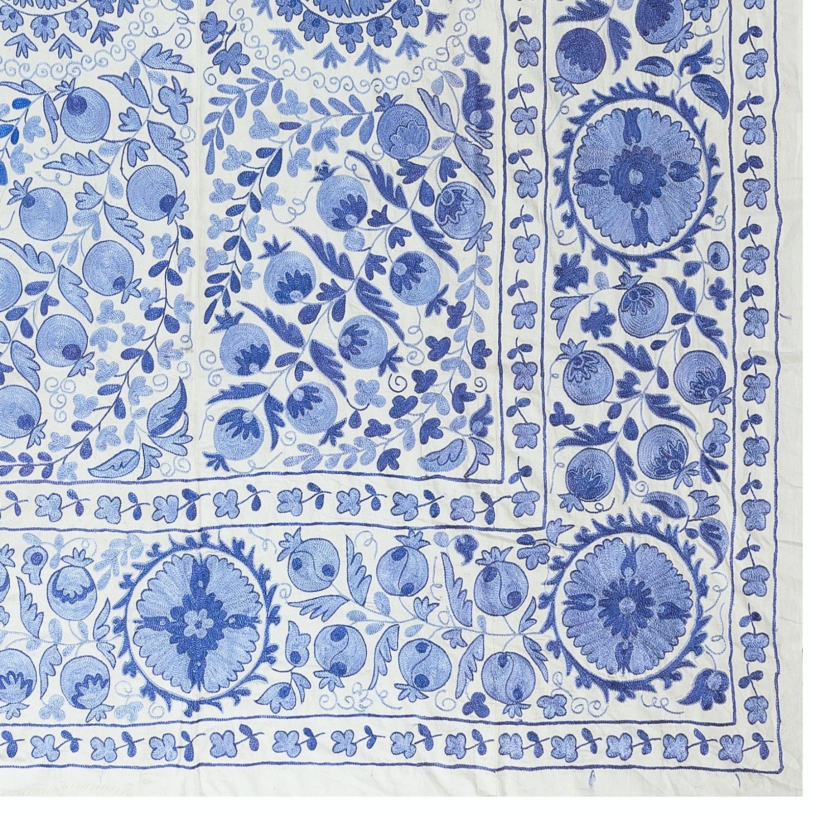 6.3x8.3 Ft Silk Wall Hanging, Embroidered Bedspread, Blue Tablecloth, New Throw photo for sale