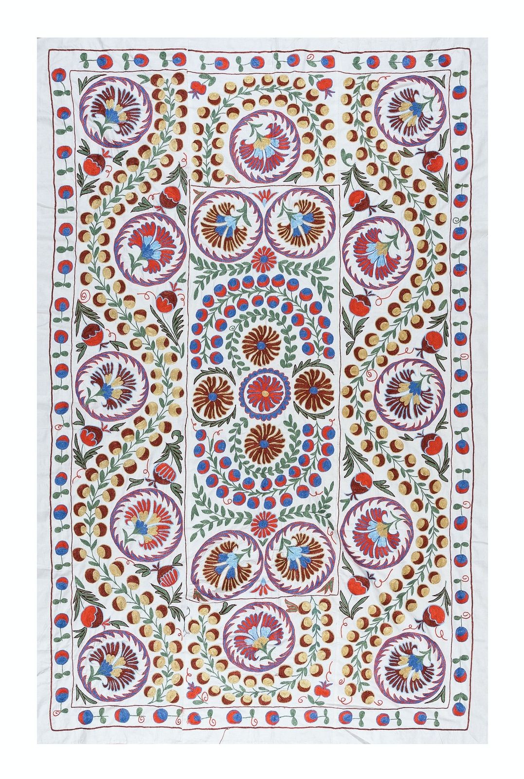 Couvre-lit suzani brodé à la main en soie, 140 x 213 cm, tenture murale, Ouzbékistan