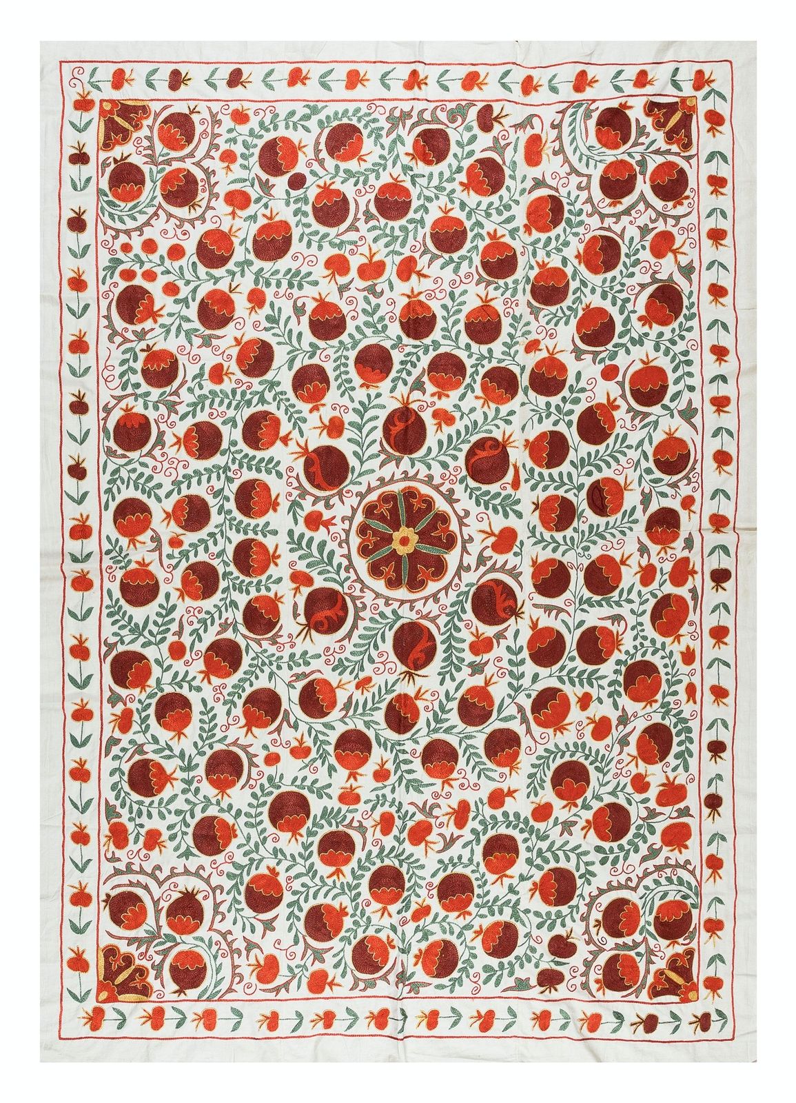 5x7 Ft Silk Hand Embroidered Suzani Fabric Table Cover, New Uzbek Wall Hanging