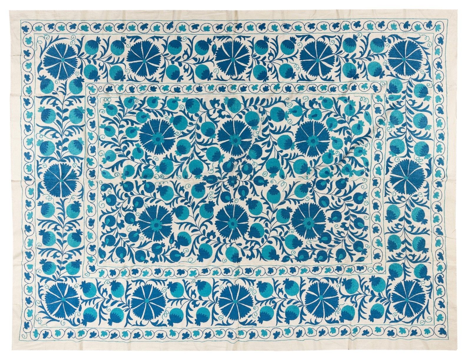 6.3x8 Ft Silk Hand Embroidered Suzani Bed Cover, Uzbek Authentic Wall Hanging photo 962.0