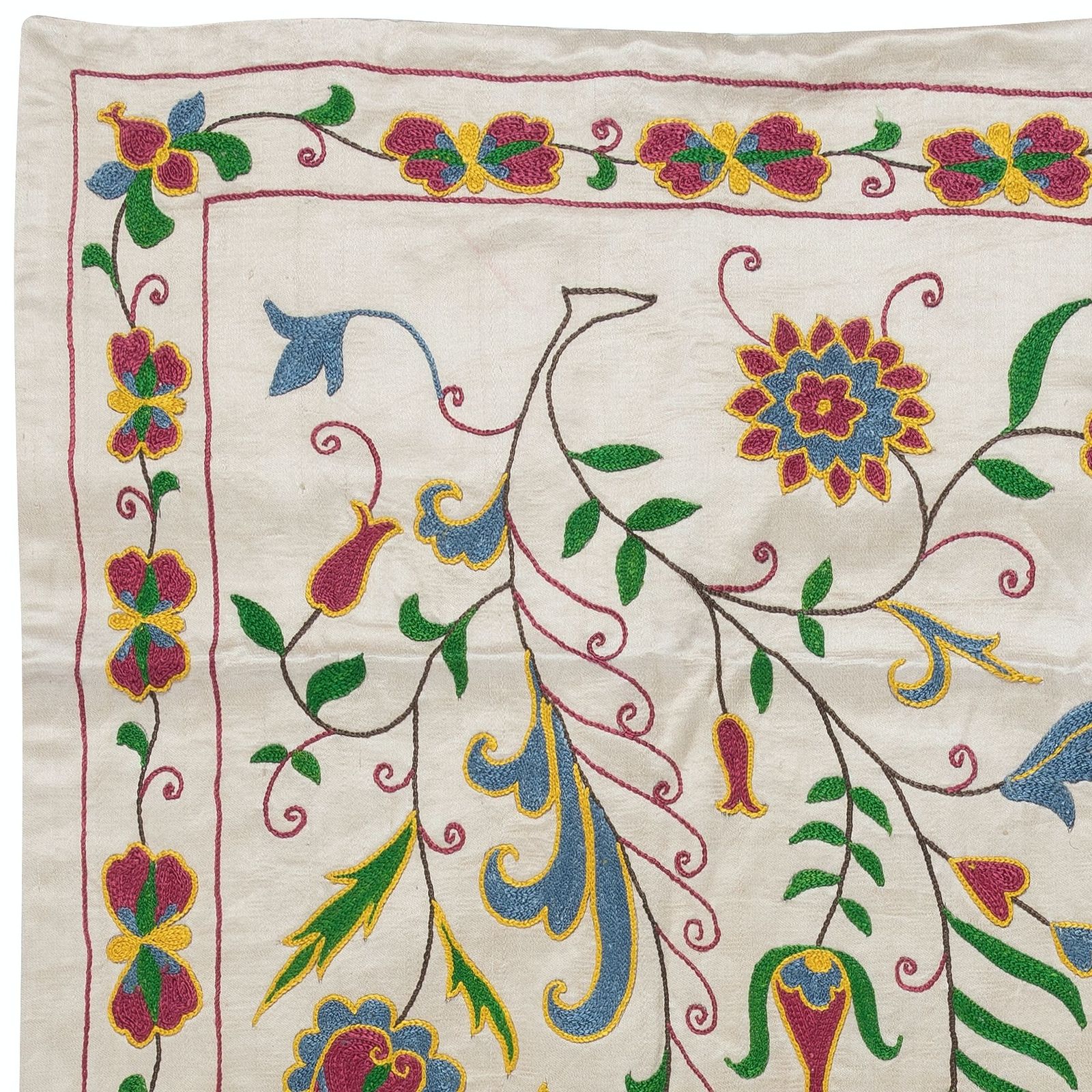 20"X40" Modern 100% Silk Geborduurd Suzani Wandkleed, Nieuw Oezbeeks Tafelkleed photo furniture