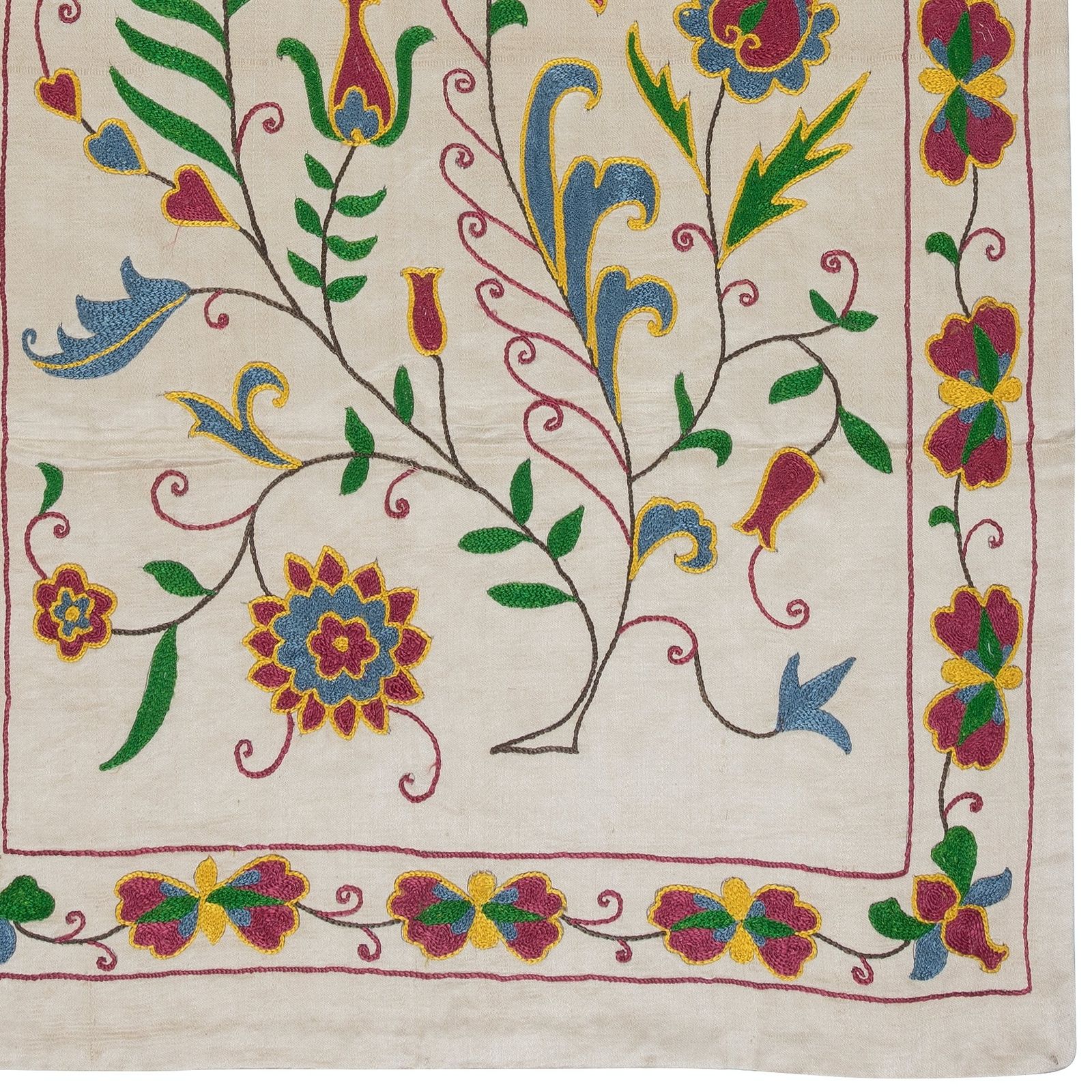 20"X40" Modern 100% Silk Embroidered Suzani Wall Hanging, New Uzbek Table Cover photo for sale