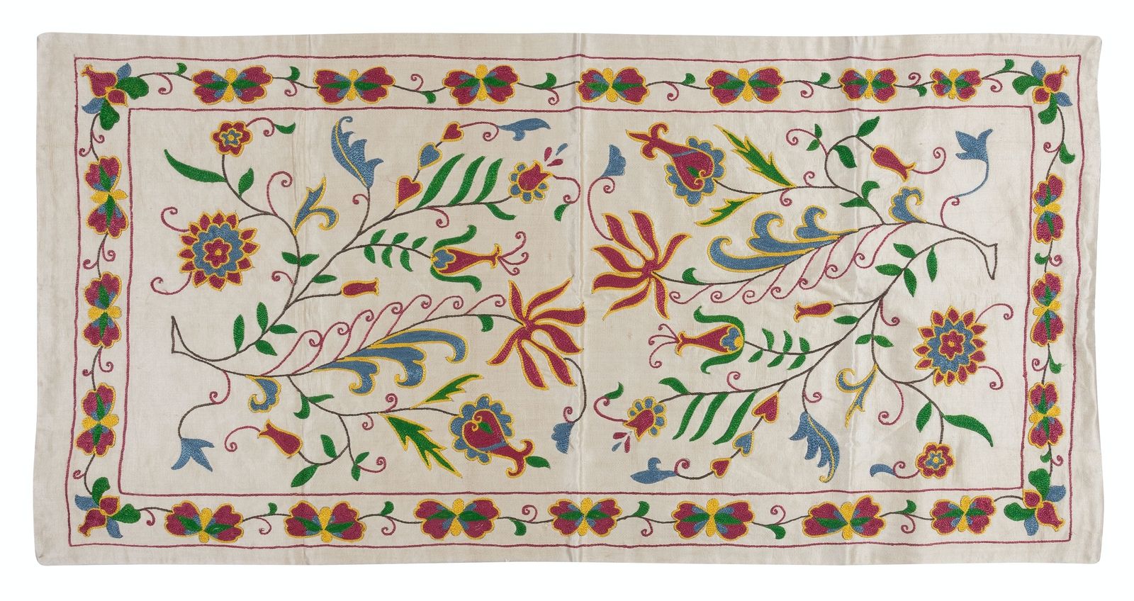20"X40" Modern 100% Silk Geborduurd Suzani Wandkleed, Nieuw Oezbeeks Tafelkleed photo 308.0