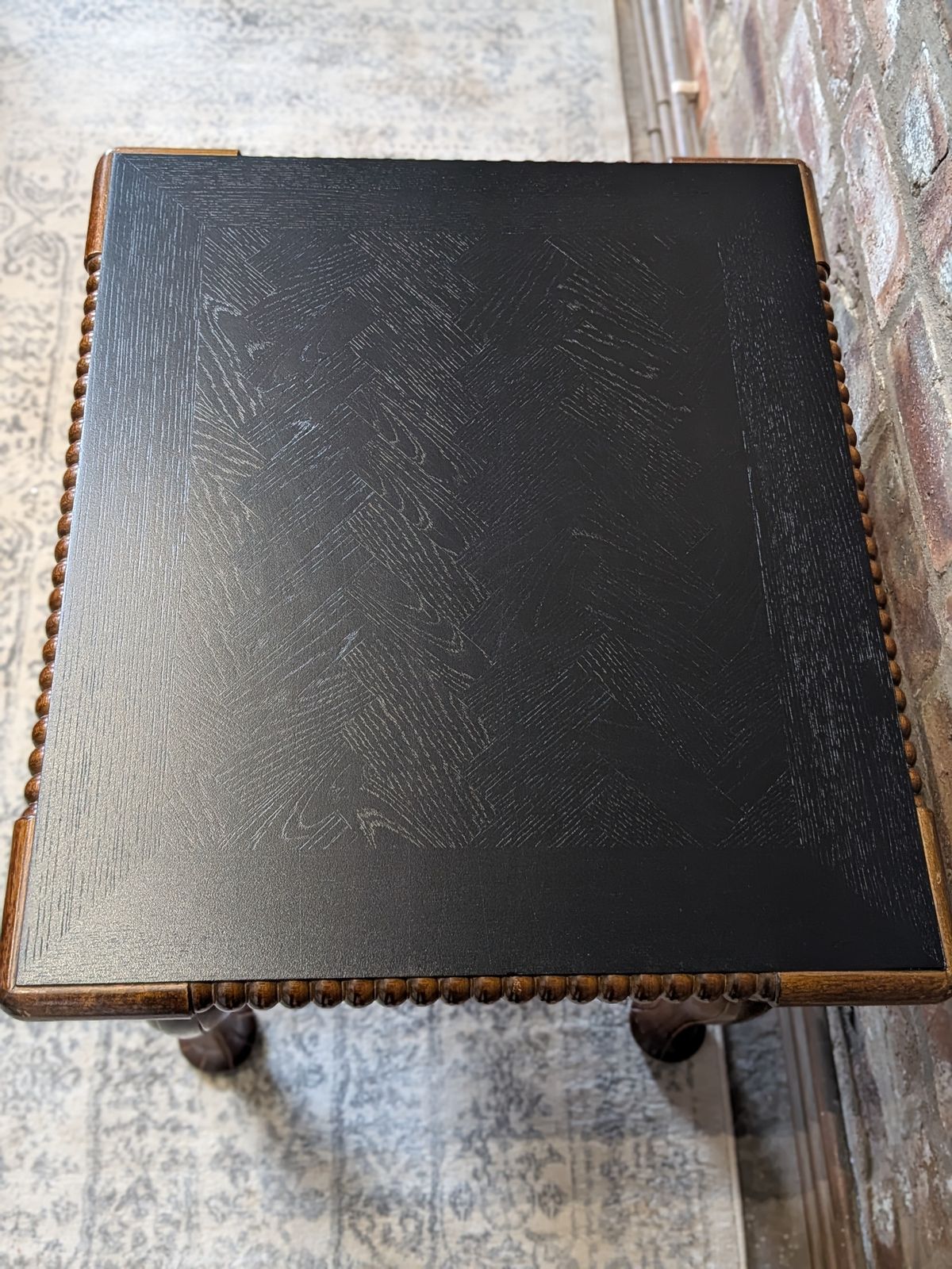 Oak Side Table With Painted Black Top And Bobbin Trim photo buy