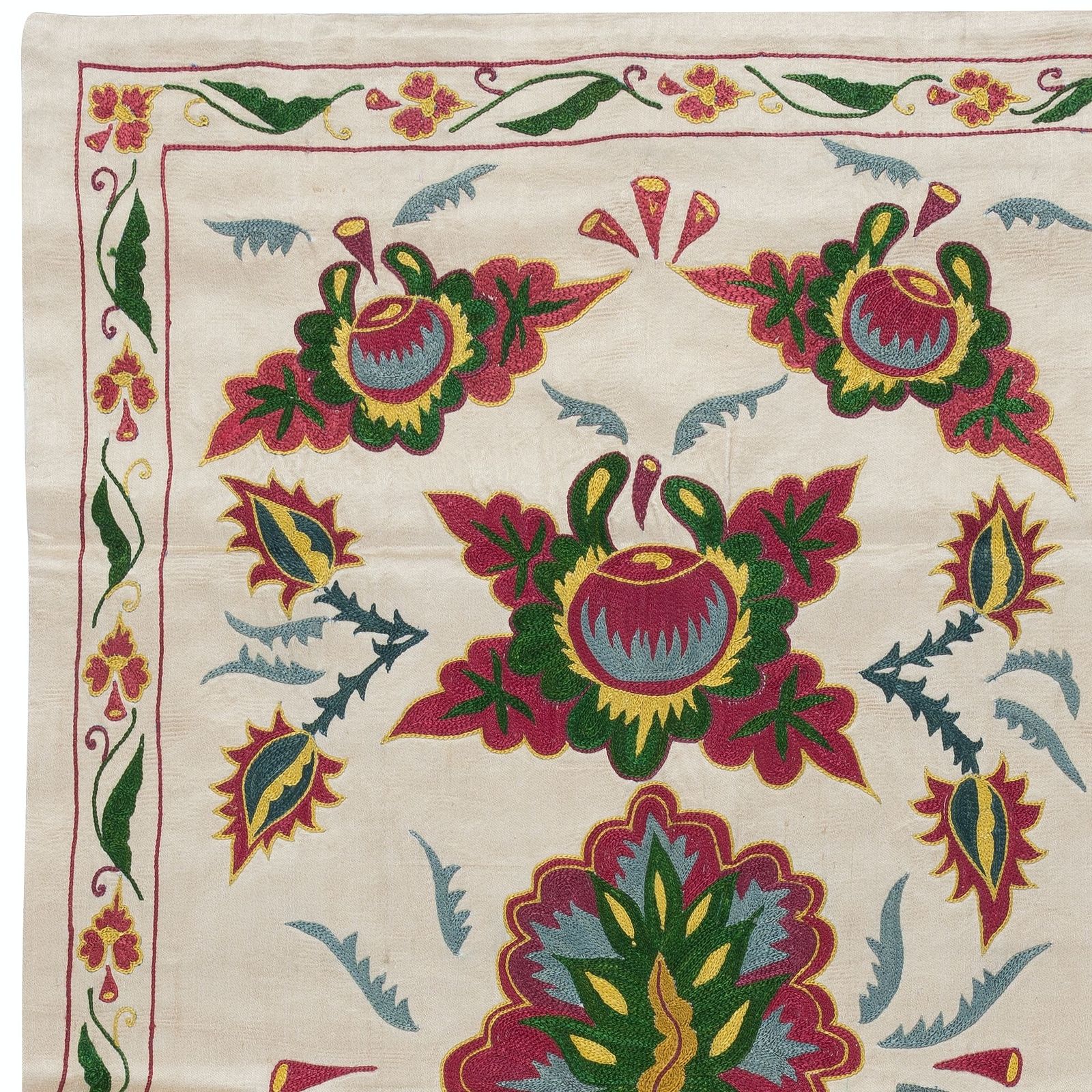 19"X34" Uzbek 100% Silk Flower & Pomegranate Design Embroidered Wall Hanging photo furniture
