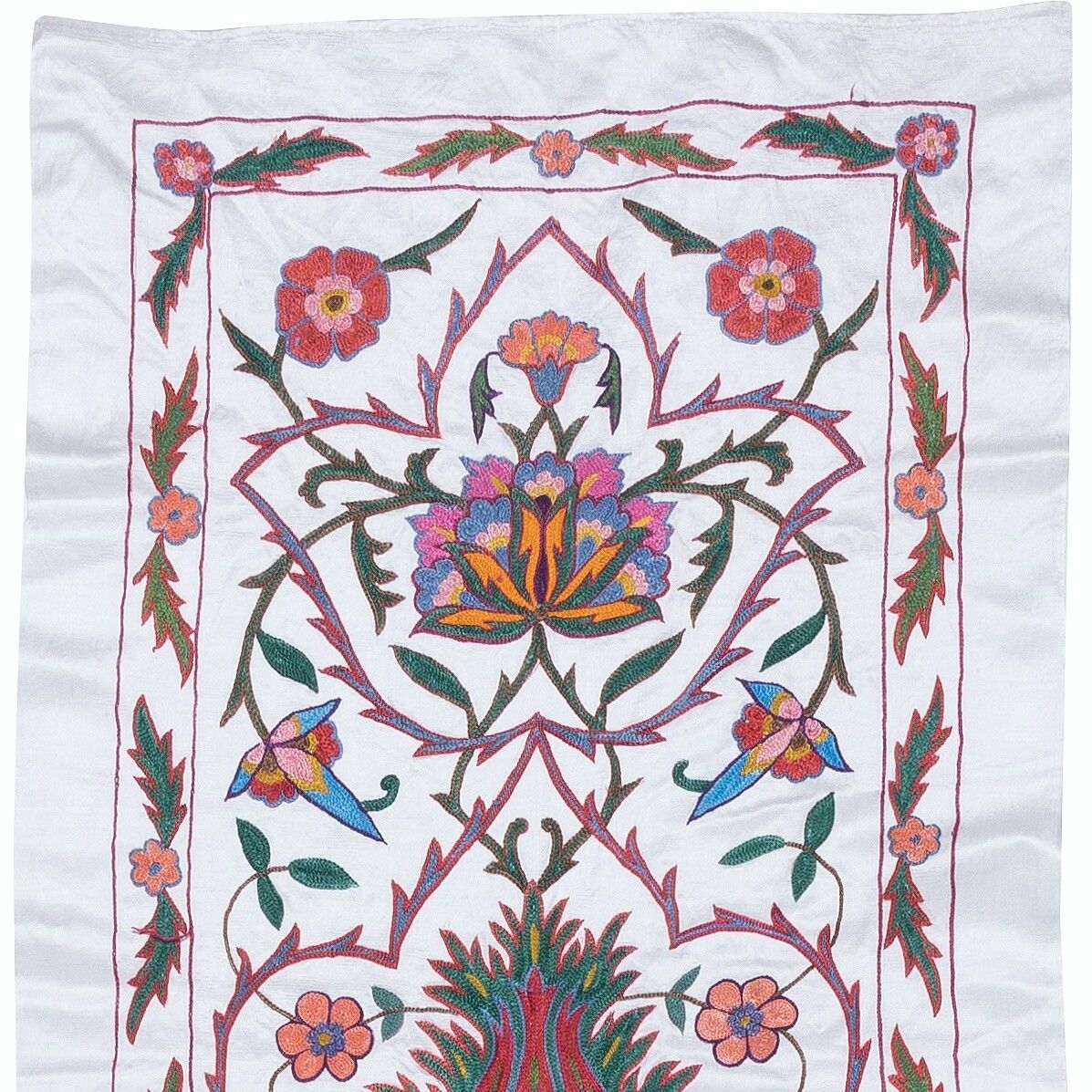 1.8x6.5 Ft 100% Silk Table Runner, Hand Embroidered Wall Hanging, Uzbek Tapestry photo furniture