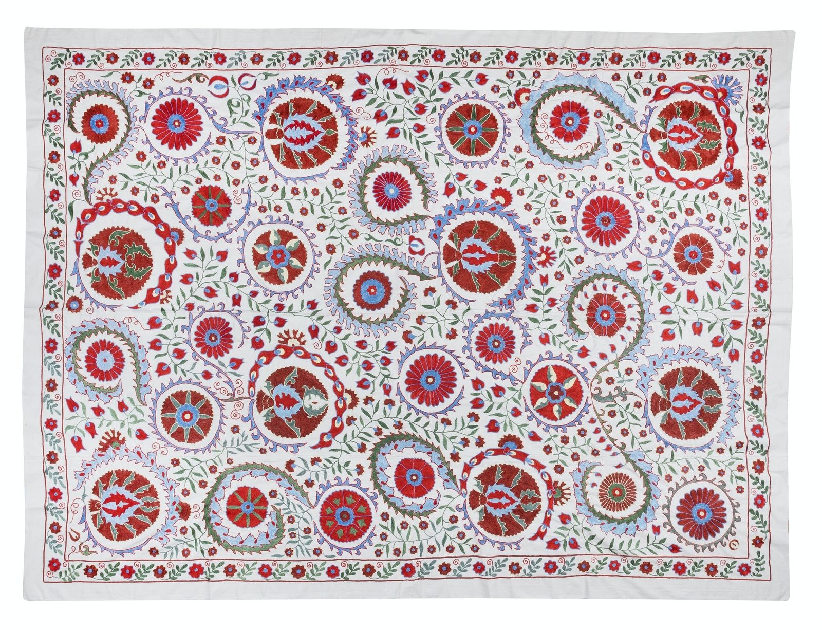 6.2x8.3 Ft Crochet Fabric, Silk Embroidery Wall Hanging, Suzani Fabric Bedspread photo 923.0