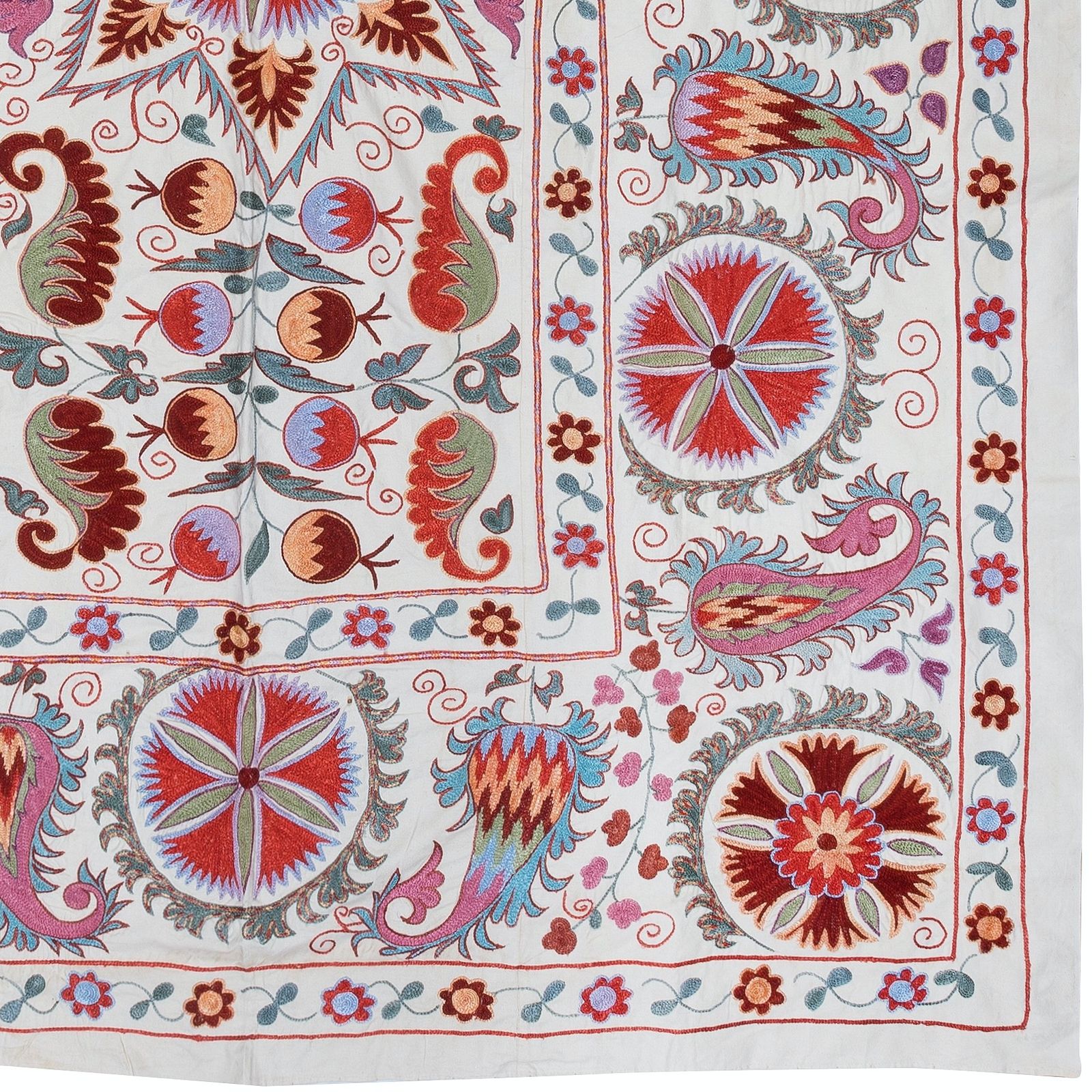 5x6.9 Ft Uzbek Suzani Fabric Bed Cover, Embroidered Silk And Cotton Wall Hanging photo for sale