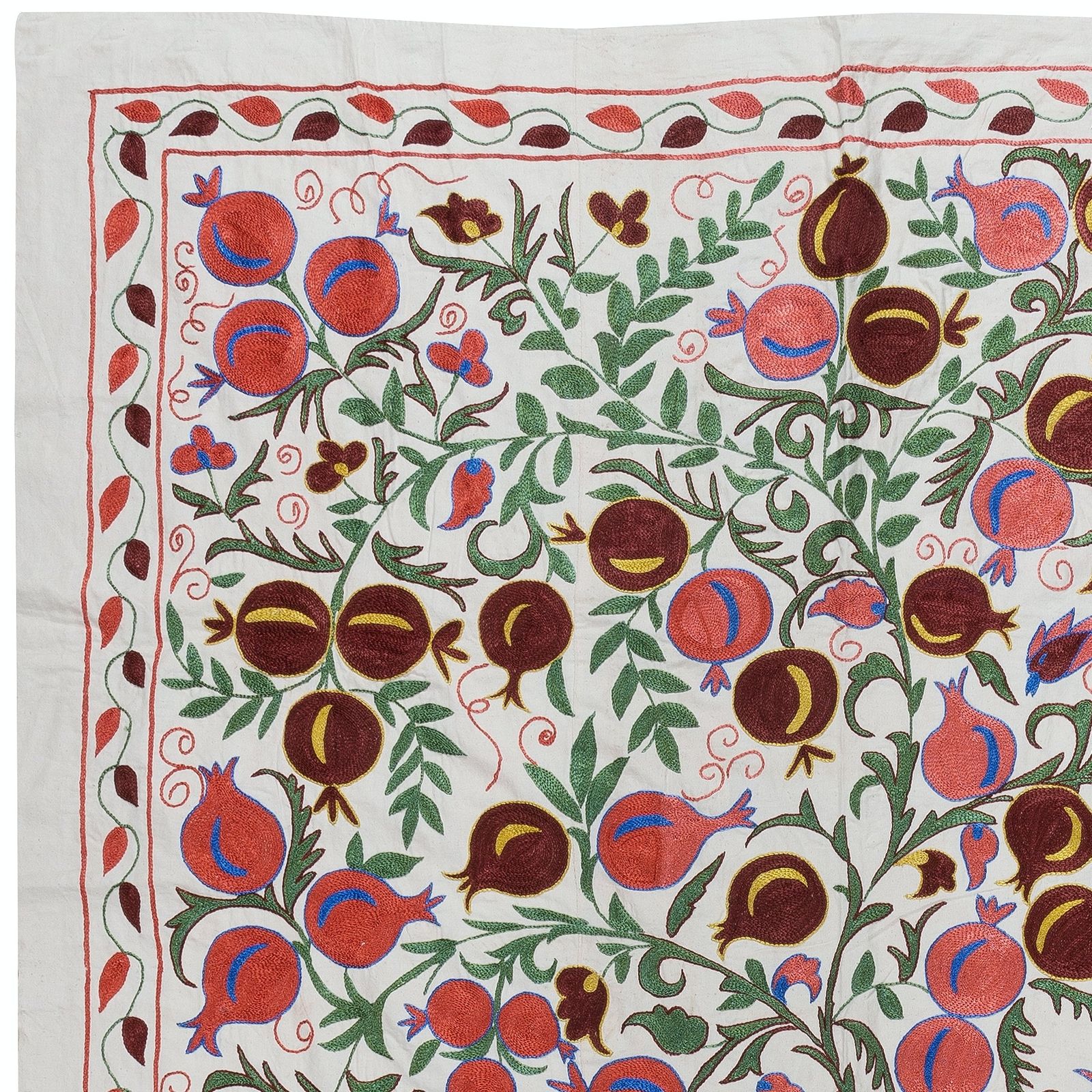 4.9x7 Ft Pomegranate Tree Design Crochet Wall Hanging, Silk Embroidery Bedspread photo furniture