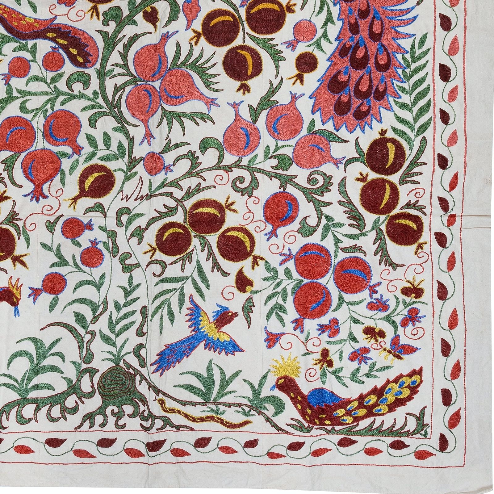 4.9x7 Ft Pomegranate Tree Design Crochet Wall Hanging, Silk Embroidery Bedspread photo for sale