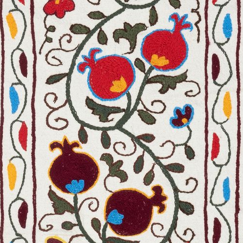 Tenture murale en coton brodé 12 x 34 in, chemin de table motif grenadier photo for sale