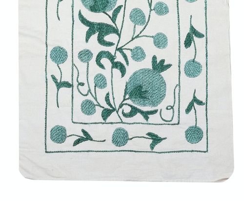 20x73 In Embroidered Cotton Wall Hanging. Green Table Runner. Modern Wall Decor photo 162.0
