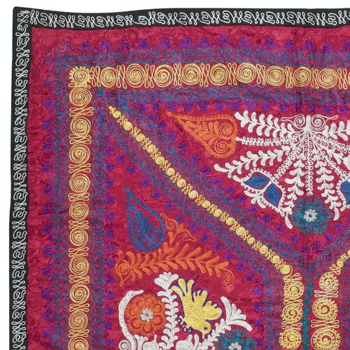 4.6x5.8 Ft Embroidered Silk & Cotton Wall Hanging. Red Bed Cover. New Tablecloth photo furniture