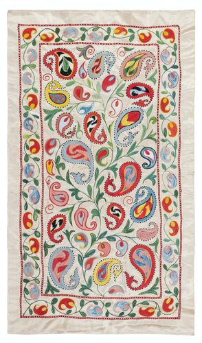 Tenture murale traditionnelle 100 % soie, 21 x 36 in. Nappe brodée. Décoration murale St59