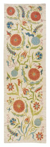 19x62 In Embroidered 100% Silk Wall Hanging. Modern Table Runner. Tablecloth