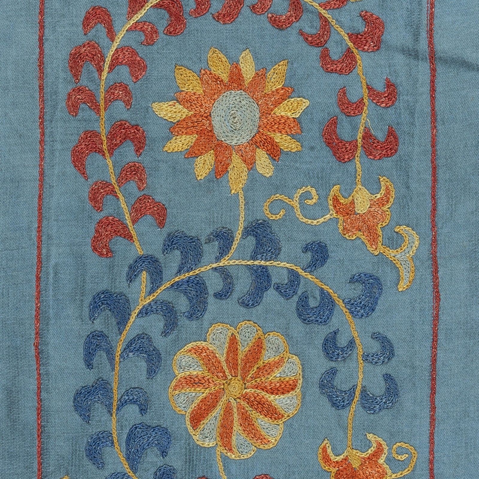 9"X21" 100% Silk Wall Hanging. Wall Decor. Blue Traditional Embroidered Tapestry photo Art
