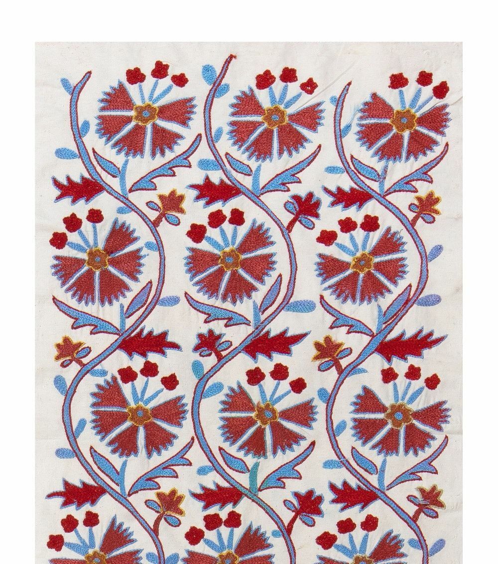 Chemin de table suzani ouzbek 1,7 x 6,2 ft, broderie à la main en soie, tenture murale photo furniture