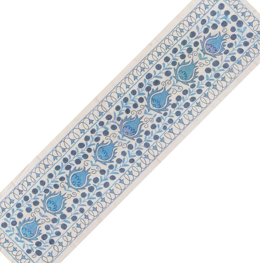 1.7x6.2 Ft Uzbek Suzani Textile Table Runner. Hand Silk Embroidered Wall Hanging photo vinterior